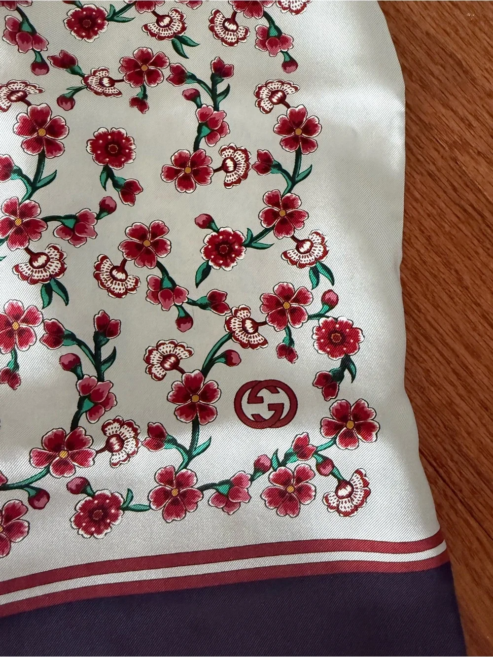 Gucci Silk Scarf with Red Floral Print on Ivory